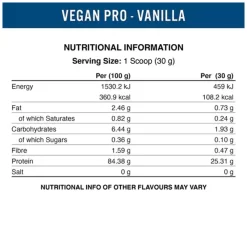 Applied Nutrition Vegan Pro Plant Based Protein (450g) -Fit Life Shop Applied Nutrition Vegan Pro Nutritional Information 1